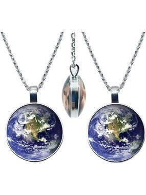 925 Sterling Silver Globe Necklace, Double-Sided Earth Map Pendant, Unique
